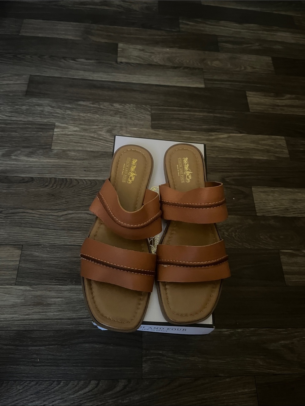 Coach and Four Women's Double-Strap Cognac Slide Sandals